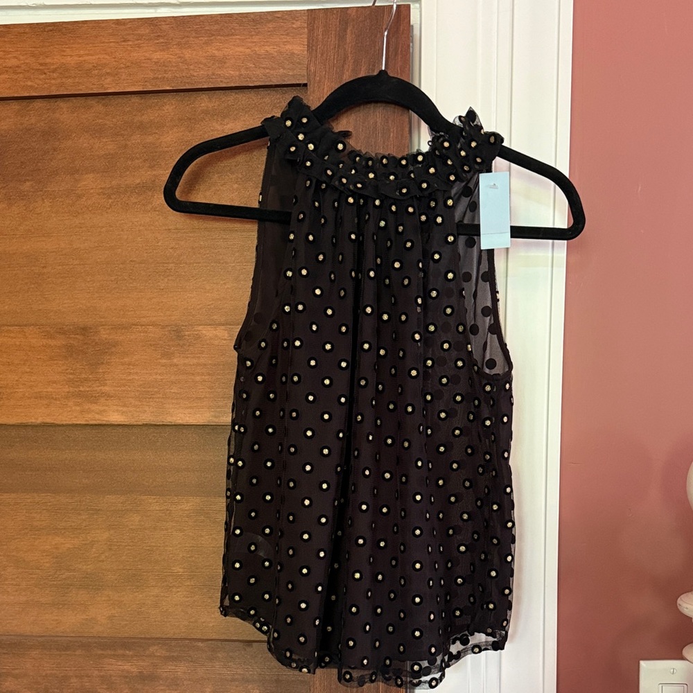 LOFT Black and Gold Polka Dot Sleeveless Blouse